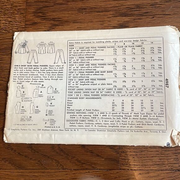 Vtg 1954 Simplicity Girl’s shirt & pedal pushers sewing pattern - Picture 3 of 4